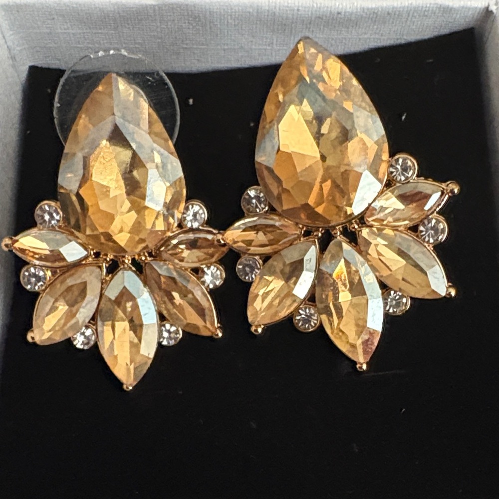 Gold Crystal Teardrop Statement Earrings - Women Jewelry